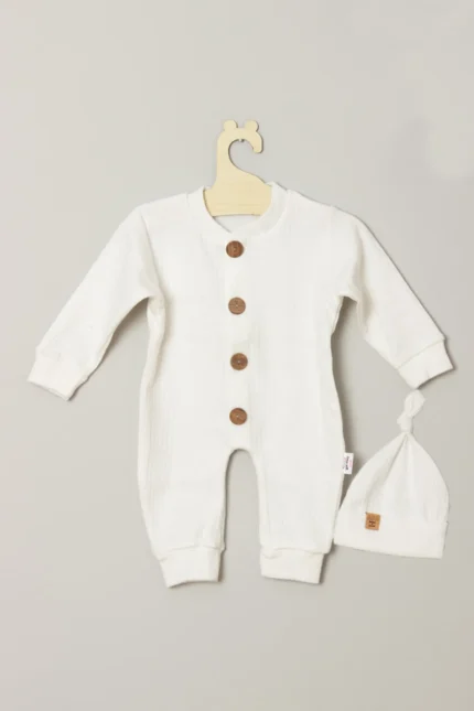 %100 Pamuk Ahşap Düğmeli Fitilli Tarz Şapkalı